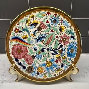 Sevillarte Signed Hand Painted 24 K Gold Seville Spain Hang Art Plate Round